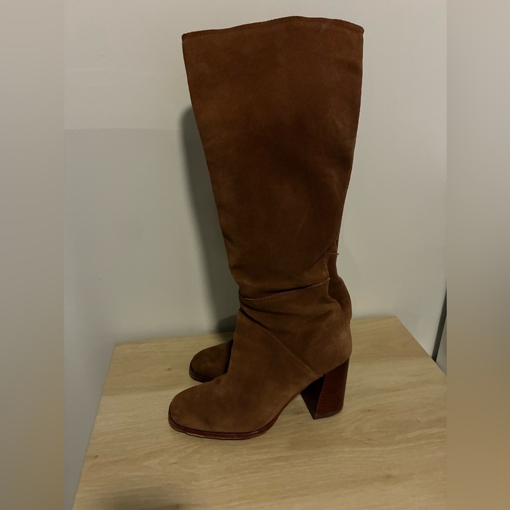 Dolce Vita Chestnut Brown Over-the-Knee Suede Block Heel Boots Wide Calf